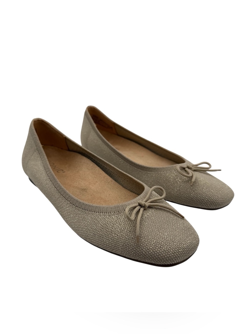 Vionic Klara Knit Ballet Flat Neutral Comfortable Ortho Gold Bow Shimmer 7.5 Y2K